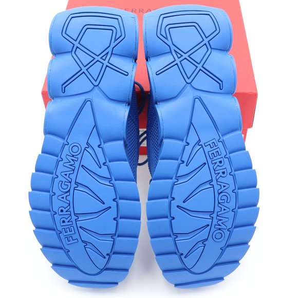 NIB Salvatore Ferragamo Mens Nima Blue Knit Lace-Up Runner Sneakers Shoes - Picture 7 of 12